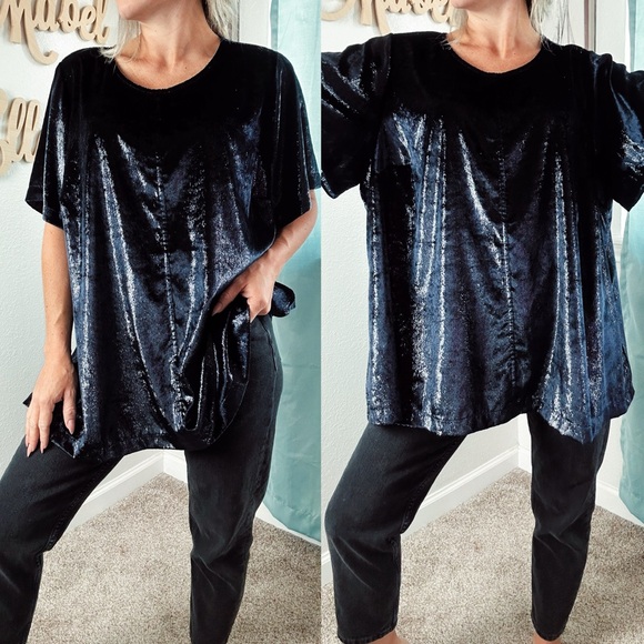 Lane Bryant Tops - Lane Bryant luxe Navy shimmer velvet swing top size 22